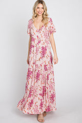 Pink Floral Tiered Maxi Dress