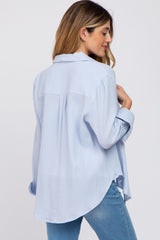 Light Blue Gauze Button Up Collared Maternity Top