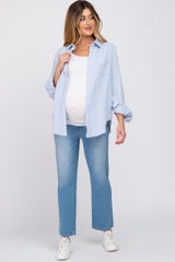 Light Blue Gauze Button Up Collared Maternity Top