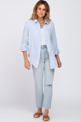 Light Blue Gauze Button Up Collared Top