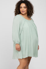 Mint Green Textured Dot Square Neck Maternity Plus Dress