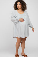 Light Grey Textured Dot Square Neck Maternity Plus Dress