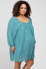 Teal Textured Dot Square Neck Maternity Plus Dress