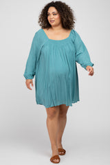 Teal Textured Dot Square Neck Maternity Plus Dress