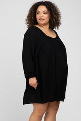 Black Textured Dot Square Neck Maternity Plus Dress