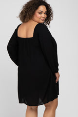 Black Textured Dot Square Neck Maternity Plus Dress