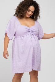 Lavender Smocked Ruched Tie Front Maternity Plus Dress