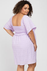 Lavender Smocked Ruched Tie Front Maternity Plus Dress