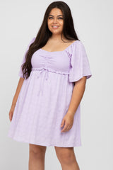 Lavender Smocked Ruched Tie Front Maternity Plus Dress