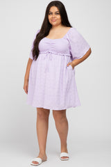 Lavender Smocked Ruched Tie Front Plus Dress