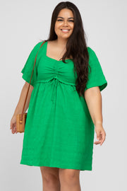 Green Smocked Ruched Tie Front Plus Dress