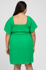 Green Smocked Ruched Tie Front Plus Dress