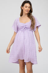 Lavender Smocked Ruched Tie Front Maternity Dress