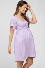 Lavender Smocked Ruched Tie Front Maternity Dress