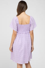 Lavender Smocked Ruched Tie Front Maternity Dress