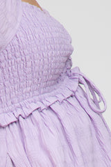 Lavender Smocked Ruched Tie Front Maternity Dress