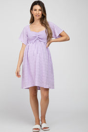 Lavender Smocked Ruched Tie Front Maternity Dress