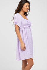 Lavender Smocked Ruched Tie Front Dress