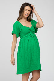 Green Smocked Ruched Tie Front Maternity Dress