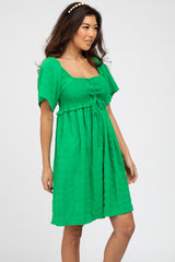 Green Smocked Ruched Tie Front Dress