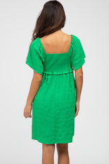 Green Smocked Ruched Tie Front Dress