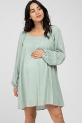 Mint Green Textured Dot Square Neck Maternity Dress