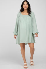 Mint Green Textured Dot Square Neck Maternity Dress