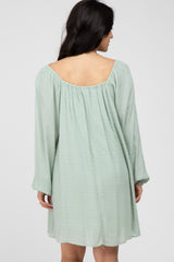 Mint Green Textured Dot Square Neck Maternity Dress