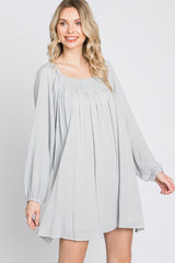 Light Grey Textured Dot Square Neck Dress