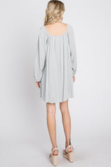 Light Grey Textured Dot Square Neck Dress