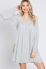 Light Grey Textured Dot Square Neck Dress