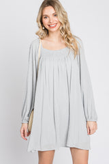 Light Grey Textured Dot Square Neck Dress