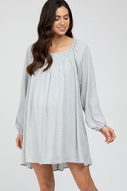 Light Grey Textured Dot Square Neck Maternity Dress