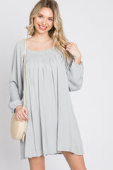 Light Grey Textured Dot Square Neck Dress