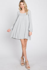 Light Grey Textured Dot Square Neck Dress