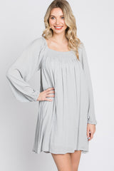 Light Grey Textured Dot Square Neck Dress