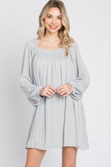 Light Grey Textured Dot Square Neck Dress