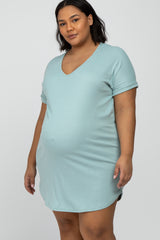 Mint Green Ribbed Short Sleeve Maternity Plus Dress