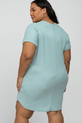 Mint Green Ribbed Short Sleeve Maternity Plus Dress