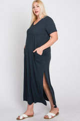 Charcoal Side Slit Plus Midi Dress