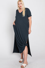 Charcoal Side Slit Plus Midi Dress