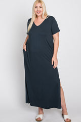 Charcoal Side Slit Plus Midi Dress