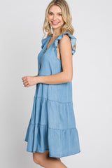 Light Blue Chambray Tiered Button Accent Dress