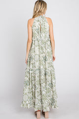 Green Floral Paisley Print Tiered Maxi Dress