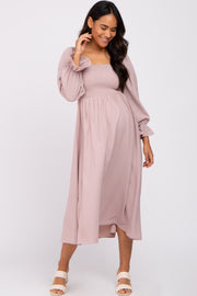 Mauve Smocked Square Neck Maternity Midi Dress