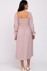 Mauve Smocked Square Neck Maternity Midi Dress