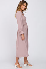 Mauve Smocked Square Neck Midi Dress