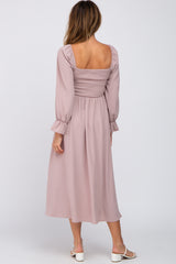 Mauve Smocked Square Neck Midi Dress