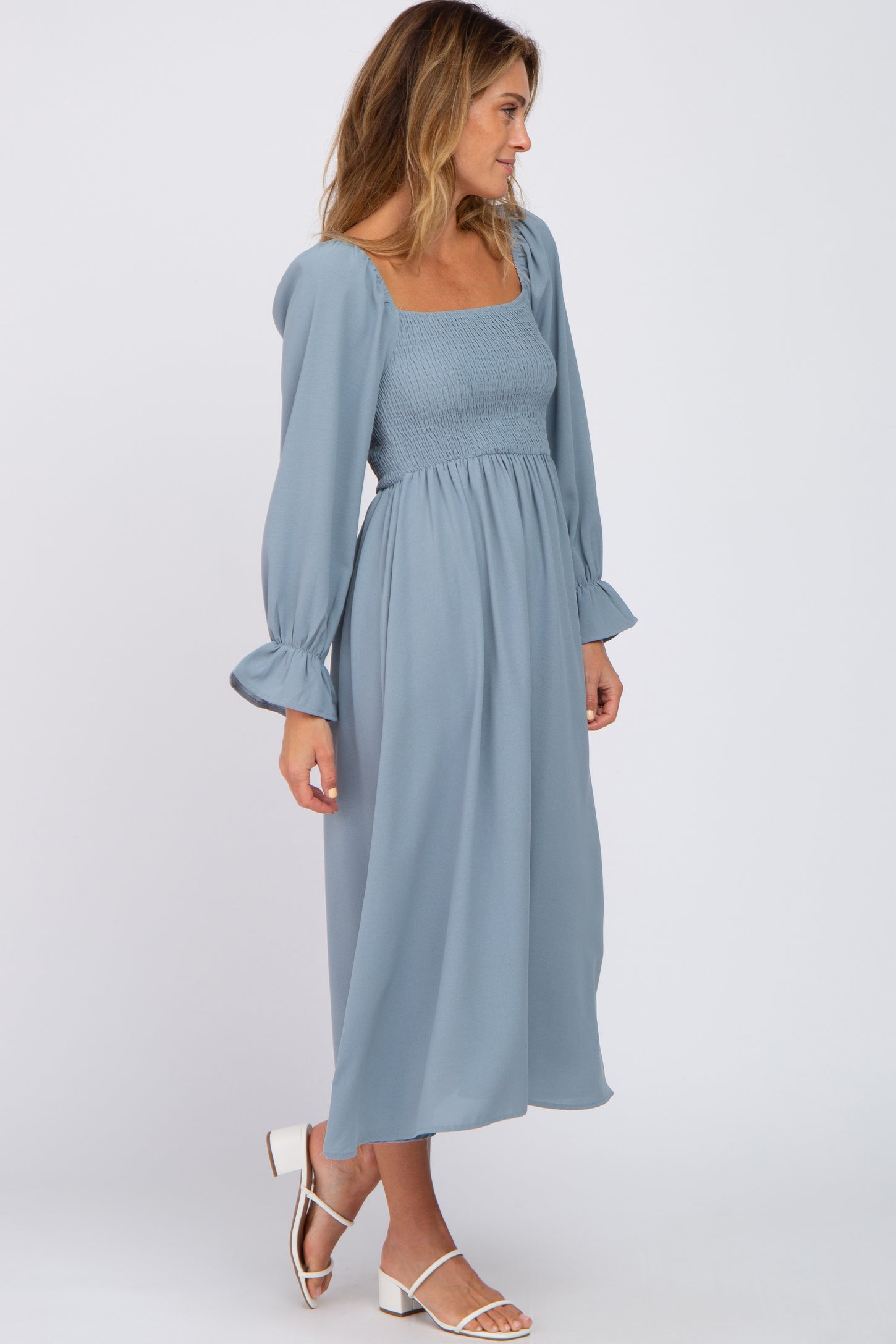 Light Blue Smocked Square Neck Midi Dress – PinkBlush