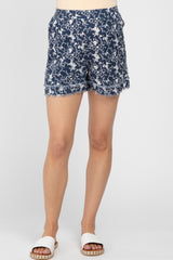 Navy Floral Frayed Hem Maternity Shorts